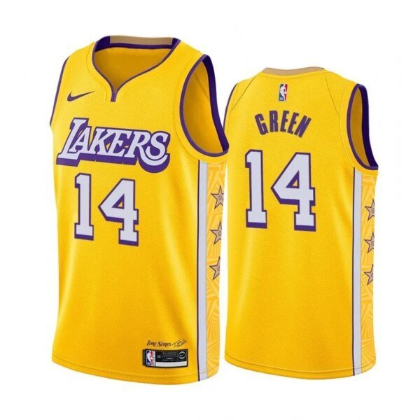 19-20 Lakers Yellow V-Neck Hot Pressed Jersey - Image 12